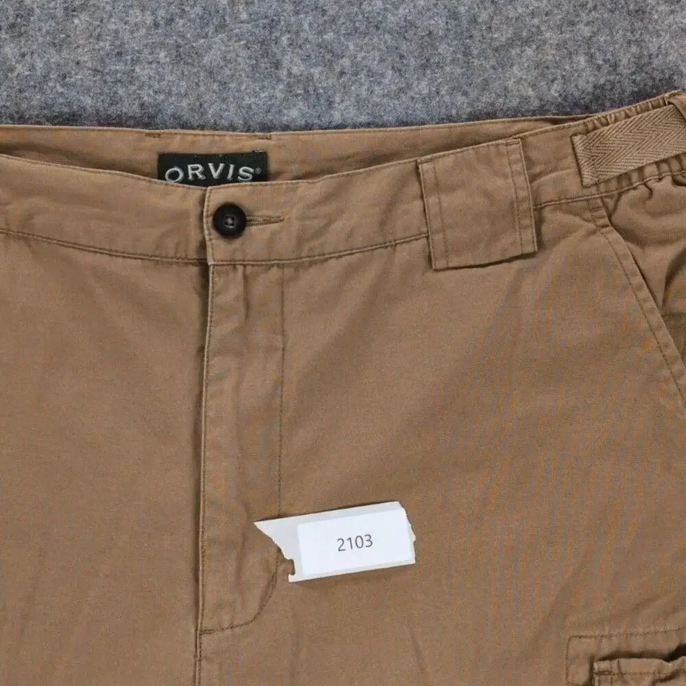 Orvis Shorts Mens 38 Beige Cargo 7 Inch Cotton Adjustable Waist Utility Outdoor